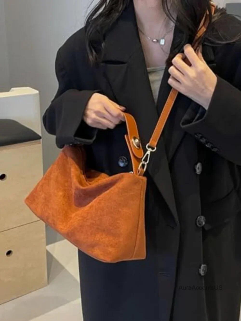 Slouchy Hobo Crossbody Bag Adjustable Strap Soft Suede Vegan Handbag